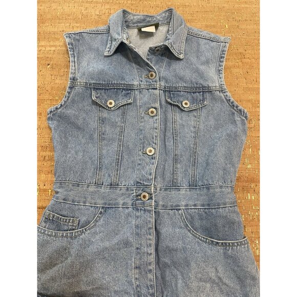 Vintage 90s Denim Floral Print Maxi Dress Boho Cottage Grunge Light Wash Size S - Picture 5 of 16